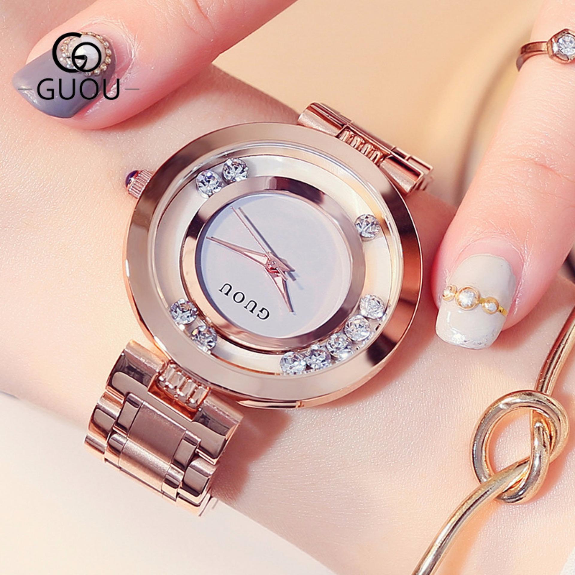 CANADO Đồng Hồ Nữ GUOU New Famous Brand Fashion Rose Quartz Gold Watches Women Waterproof SB106 (Vàng Hồng)
