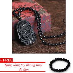 Thông tin Sp Dây chuyền đá phong thuỷ kèm mặt rồng đen may mắn TP717 – tặng vòng đá đen   Thiên Phú Store
