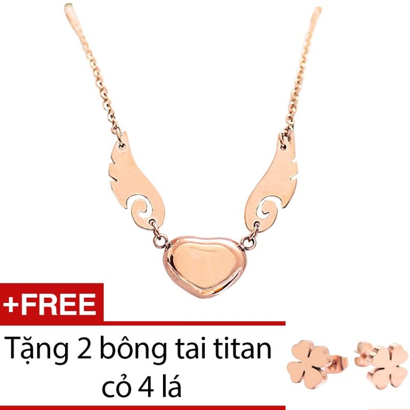 Dây chuyền Titan hình trái tim DC46 (Đồng) + Tặng 2 bông tai titan cỏ 4 lá BT206 (Đồng)