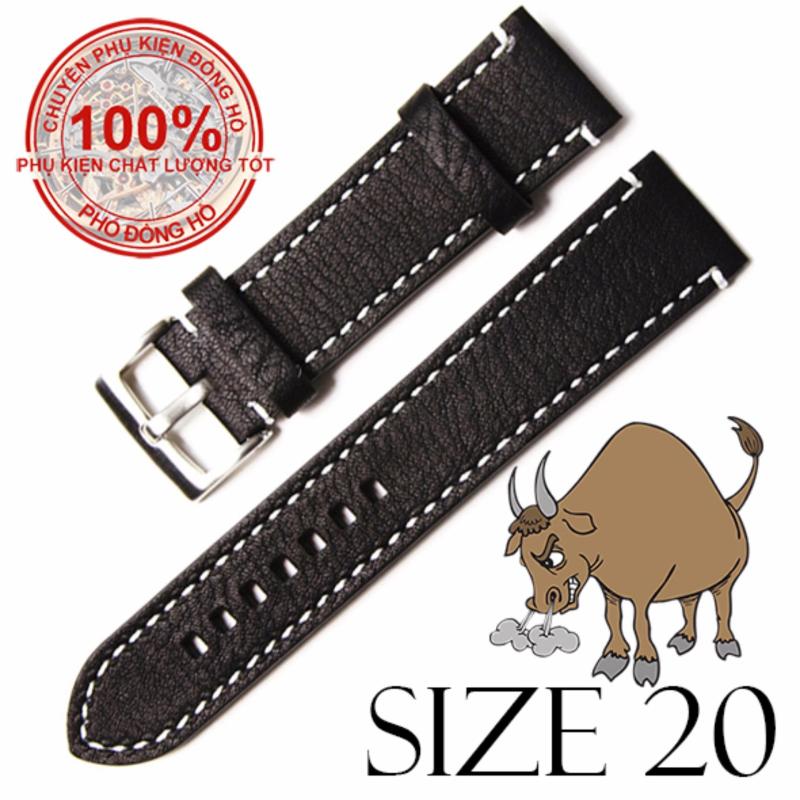 Dây đồng hồ da bò cao cấp SIZE 20mm (đen) bán chạy