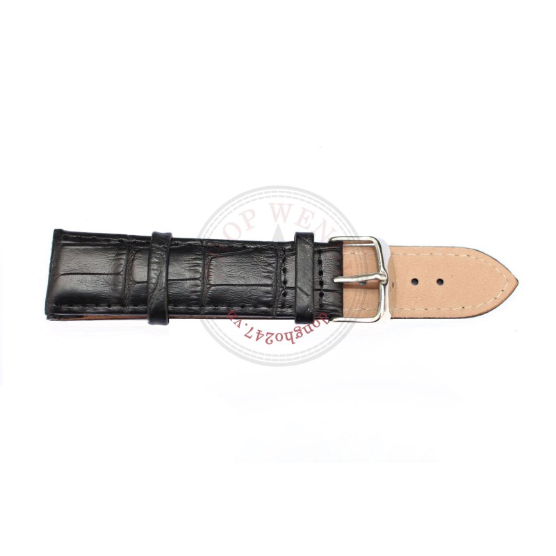 Dây đồng hồ da bò vân cá sấu size 22mm - DDH6 (Đen). bán chạy