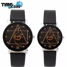 Đồng hồ cặp dây da TimeZone Thạch Anh Tam Giác NewFashion (Dây Đen, Mặt Đen)