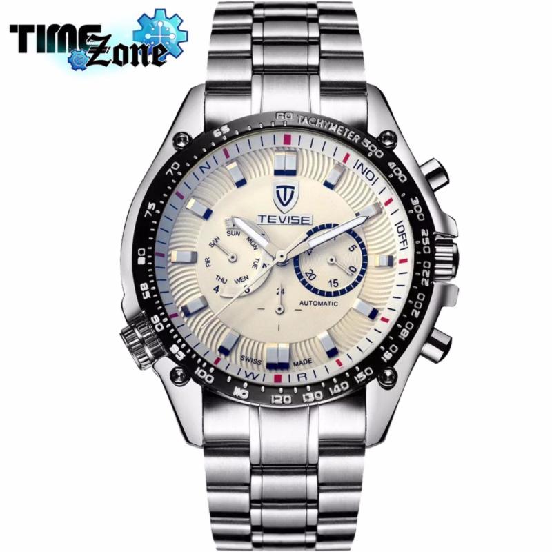 Nơi bán Đồng hồ chạy cơ Automatic nam dây thép TimeZone thương hiệu TEVISE Cao Cấp Golden Watch (Dây Demi, Mặt Trắng)