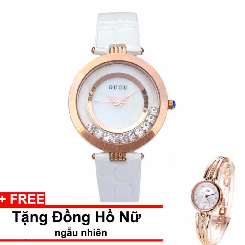 Đồng hồ dây da Guou G2017 màu trắng+Tặng kèm đồng hồ ngẫu nhiên bán chạy