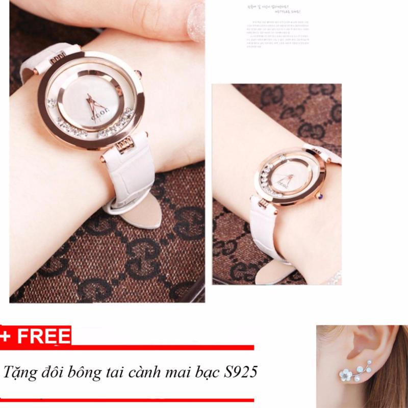 Giá bán Đồng hồ dây da thời trang Guou ST-Gu0617 (trắng), tặng bông tai cành hoa mai