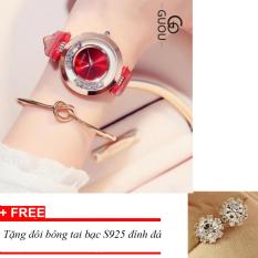 Nơi Bán Đồng hồ dây da thời trang Guou TPO-Gu0617 (đỏ) tặng bông tai bạc đính đá   Thiên Phú Store