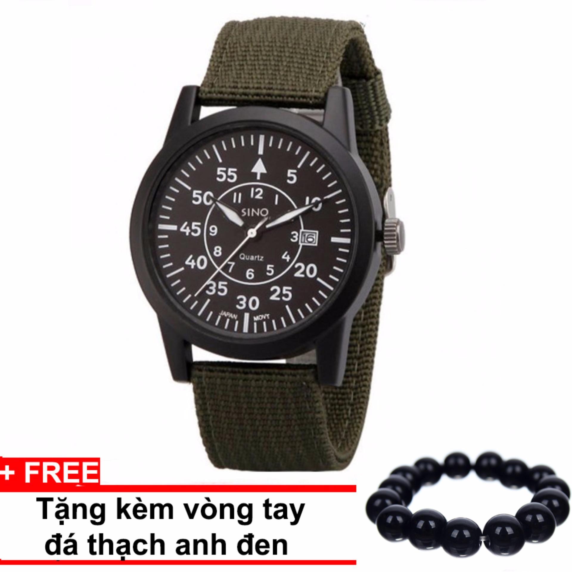 Đồng hồ dây vải SINO JAPAN MOVT Si8868 (Xanh) + Tặng kèm vòng tay thạch anh đen