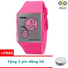 Đồng hồ led SKMEI 1169 unisex dây pu (hồng) + tặng 2 pin đồng hồ EBUZ