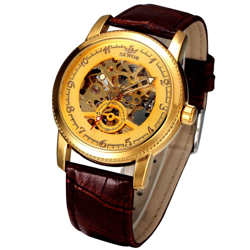 Đồng hồ nam automatic dây da SEWOR dây da SE2359 (Mặt vàng)