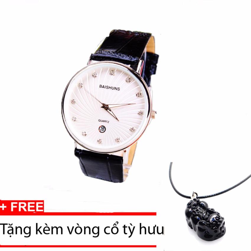 Đồng hồ nam dây da Baishuns SLBS1493 mặt trắng