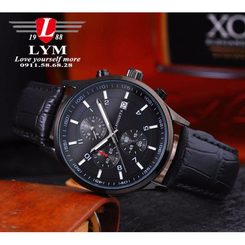 Nơi bán Đồng hồ nam dây da cao cấp 6 kim chạy LANGGEYA 8041 (ĐEN)