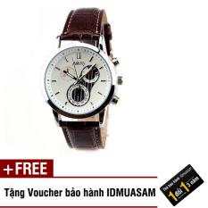 Đồng hồ nam dây da cao cấp Nary 2573 (Dây nâu mặt trắng) + Tặng kèm voucher bảo hành IDMUASAM