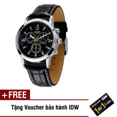 Đồng hồ nam dây da cao cấp Nary IDW 2533 (Dây đen mặt đen) + Tặng kèm voucher bảo hành IDW
