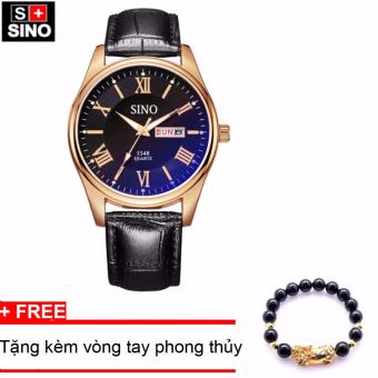 Đồng hồ nam dây da cao cấp Sino Japan Movt rose gold, tặng kèm vòng tay đá đen TPO-S1548  