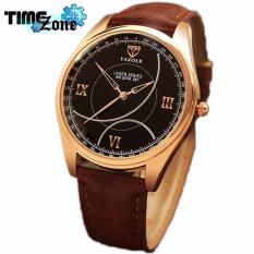 Đồng hồ nam dây da cao cấp TimeZone Yazole Japan Golden (Dây Nâu, Mặt Đen) + Tặng Kèm Hộp