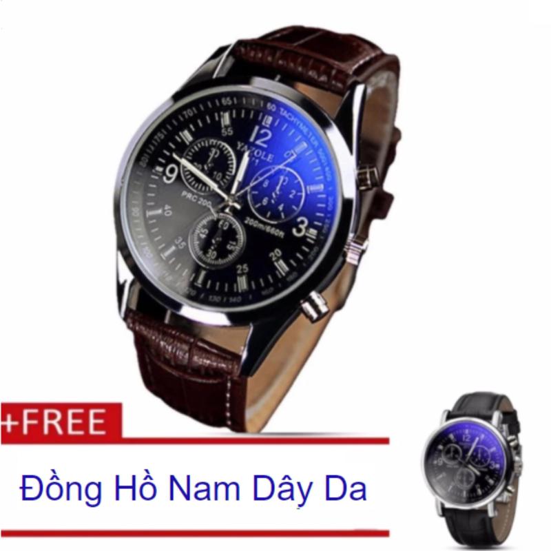 Nơi bán Đồng hồ nam dây da nâu mặt xanh đen + Tặng đồng hồ dây da đen