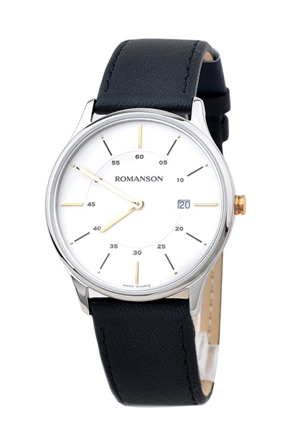 Đồng hồ nam dây da Romanson TL3218MCWH (Đen)