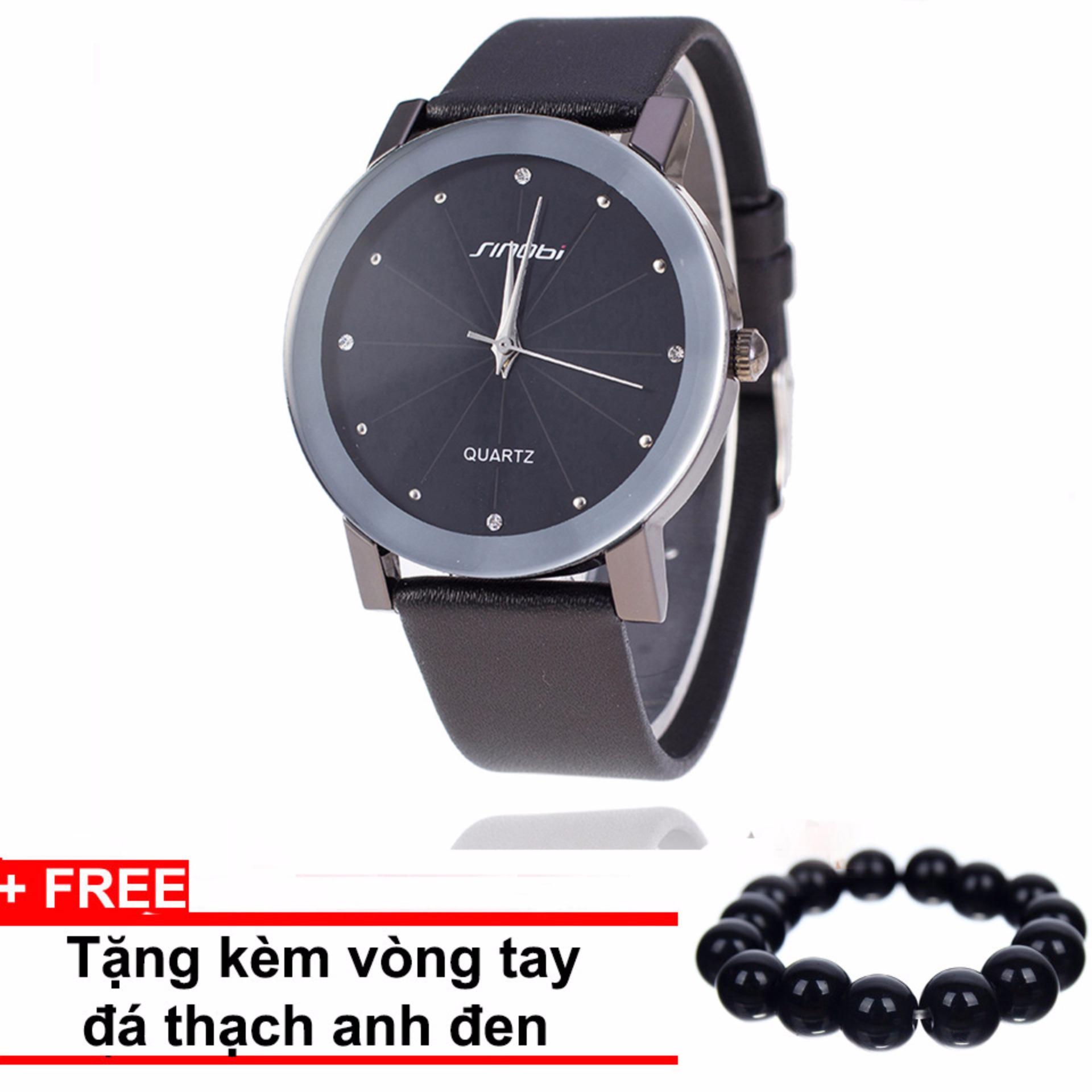 Đồng hồ nam dây da SINOBI WM11 (Đen) +Tặng kèm vòng tay thạch anh đen