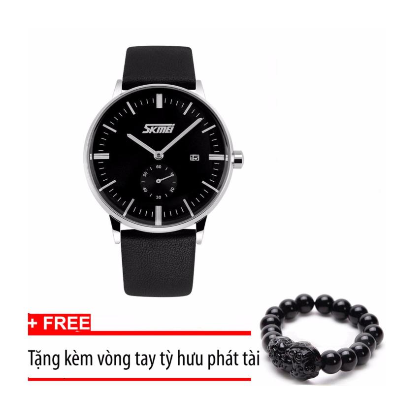 Nơi bán Đồng hồ nam dây da Skmei 9083 (Đen) +Tặng kèm vòng tay tỳ hưu