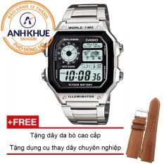 Đồng hồ nam dây kim loại Casio Anh Khuê AE-1200WHD-1AVDF + Tặng dây da bò cao cấp