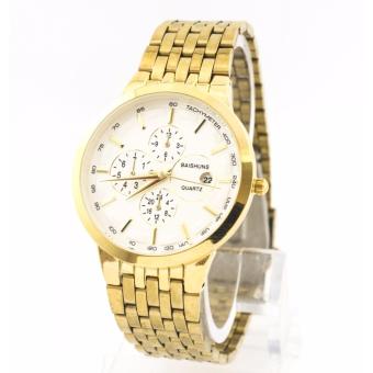 Đồng hồ nam dây kim loại mạ Vàng BAISHUNS 9886 (Trắng) DH027SL  