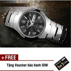 Đồng hồ nam dây thép không rỉ cao cấp Nary IDW S0151 (Dây trắng mặt đen) + Tặng kèm voucher bảo hành IDW