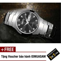 Đồng hồ nam dây thép không rỉ cao cấp Nary S0131 (Dây trắng mặt đen) + Tặng kèm voucher bảo hành IDMUASAM