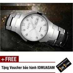 Đồng hồ nam dây thép không rỉ cao cấp Nary S0132 (Dây trắng mặt trắng) + Tặng kèm voucher bảo hành IDMUASAM