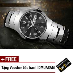 Đồng hồ nam dây thép không rỉ cao cấp Nary S0151 (Dây trắng mặt đen) + Tặng kèm voucher bảo hành IDMUASAM