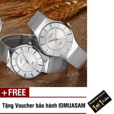 Đồng hồ nam dây thép không rỉ cao cấp Nary S0433 (Mặt trắng kim vàng) + Tặng kèm voucher bảo hành IDMUASAM