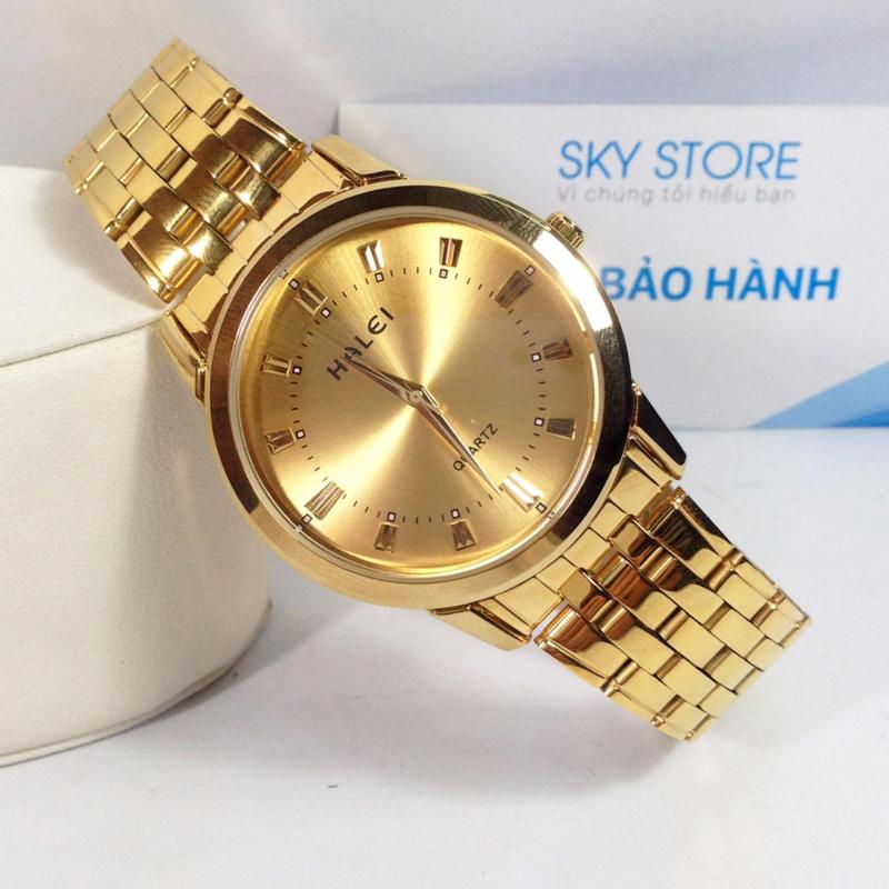Nơi bán Đồng hồ nam dây thép mặt tròn không gỉ HALEI HA824W (Vàng)