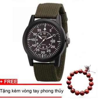 Đồng hồ nam dây vải quân đội SINO JAPAN MOVT 8868 (Dây xanh mặt đen)+ Tặng kèm vòng tay phong...