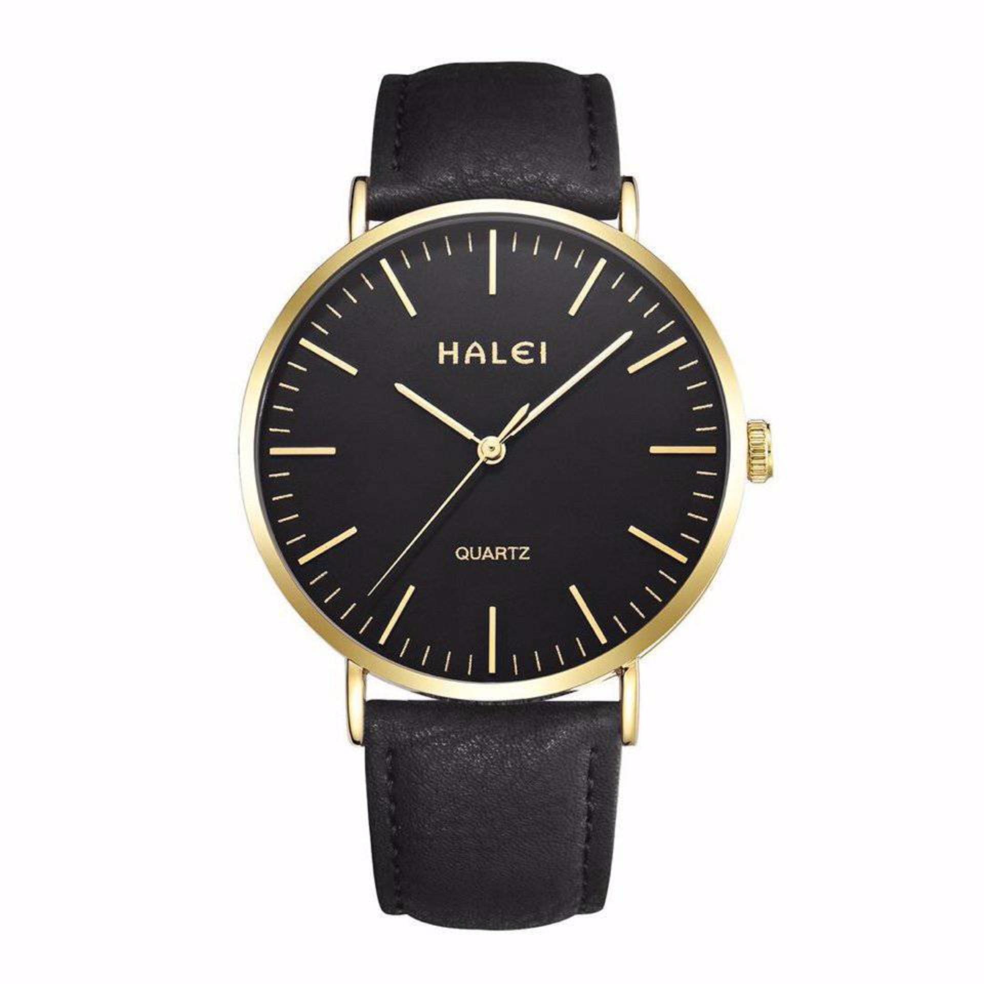 Đồng hồ nam Halei 135 dây da đen chống nước