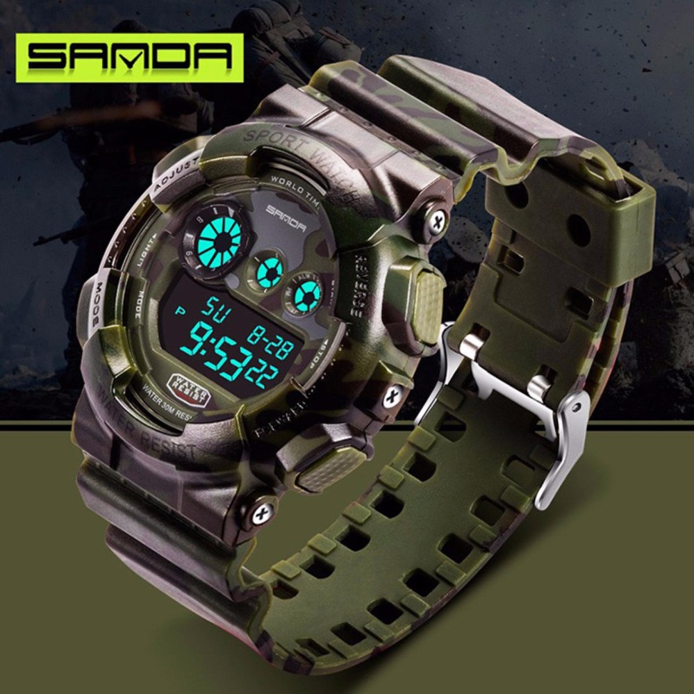 Đồng hồ nam Sanda điện tử màu rằn ri chống nước Sa01