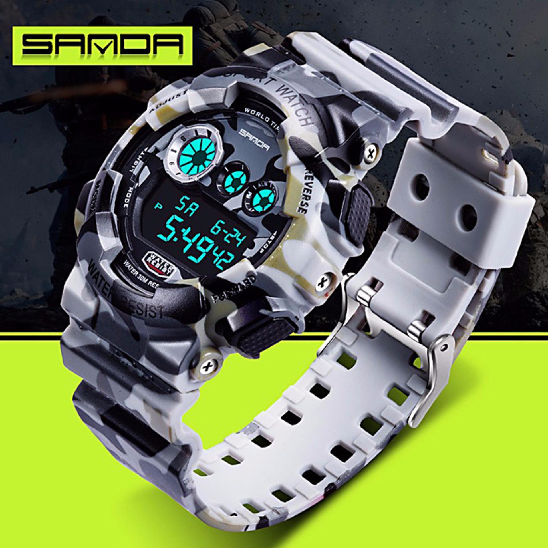 Đồng hồ nam Sanda điện tử vỏ rằn ri kiểu quân đội chống nước SD01