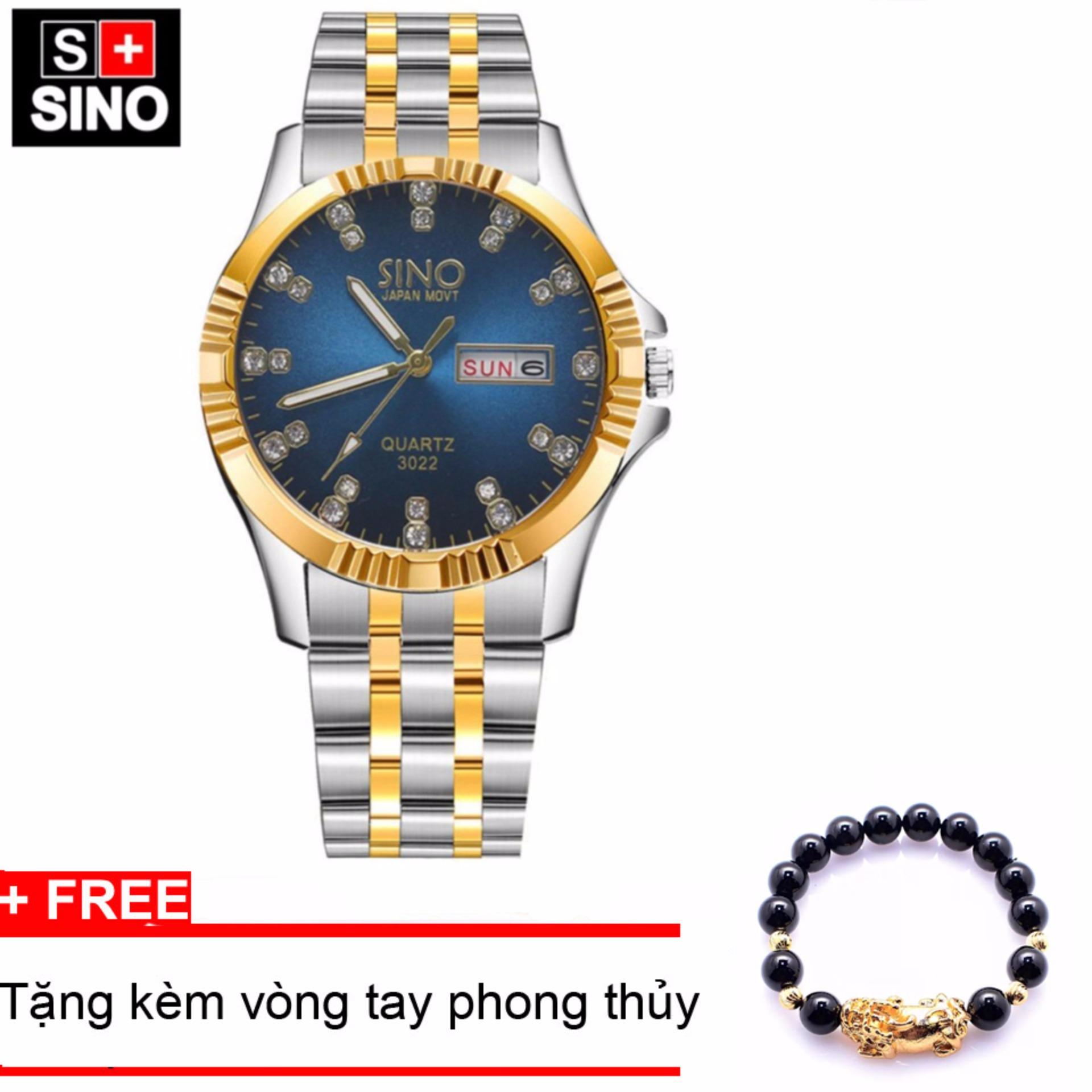 Đồng hồ nam Sino Japan Movt Navy Luxury, tặng vòng tay đá đen TPO-S3022