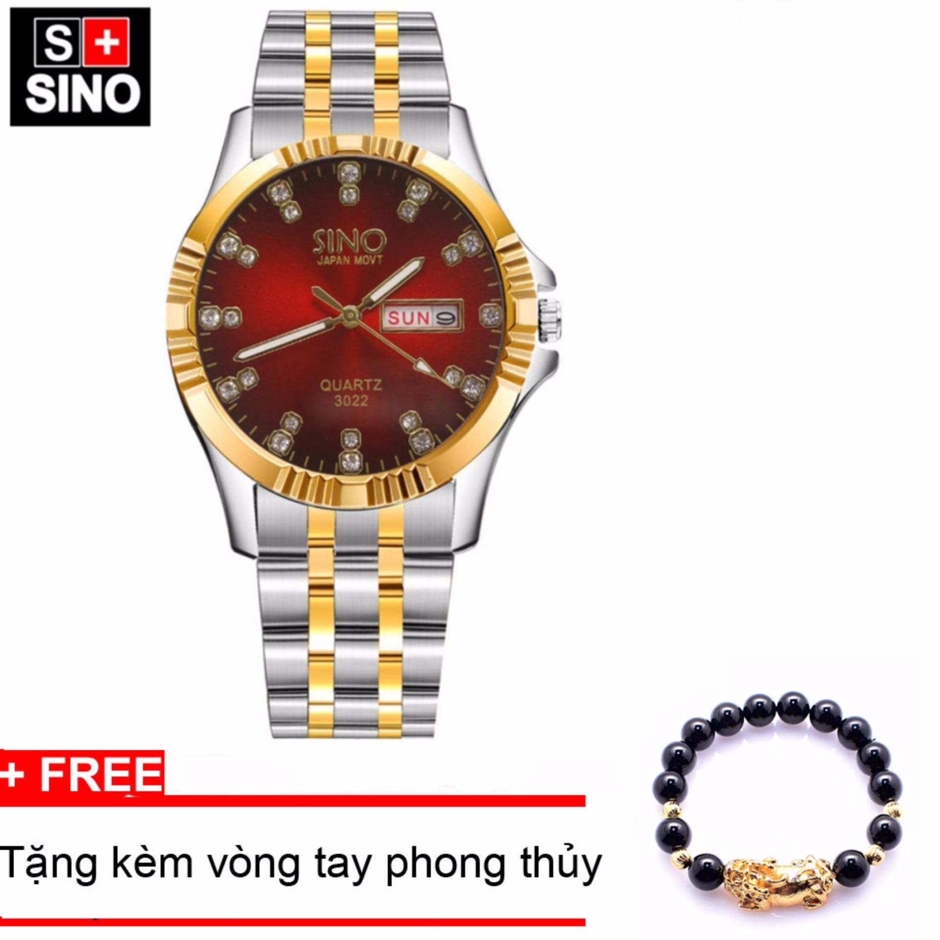 Đồng hồ nam Sino Japan Movt Red Luxury, tặng vòng đá đen TPO-S3022