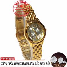 Đồng hồ nữ chống thấm nước dây thép không gỉ HALEI 472L (mặt trặng) + Tặng 1 đôi bông tai hoa anh đào xinh xắn