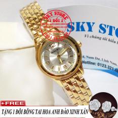 Đồng hồ nữ chống thấm nước dây thép không gỉ HALEI 472L (mặt trặng) + Tặng 1 đôi bông tai hoa anh đào xinh xắn