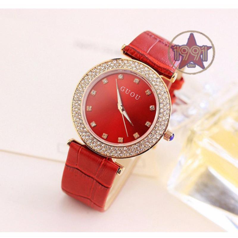 Đồng hồ nữ dây da cao cấp Guou G8112 màu hồng bán chạy