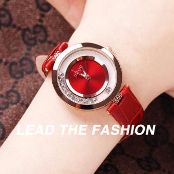 Đồng hồ nữ dây da đá xoay Guou G2017 - màu đỏ. Tặng kèm dây chuyền nữ cực xinh  