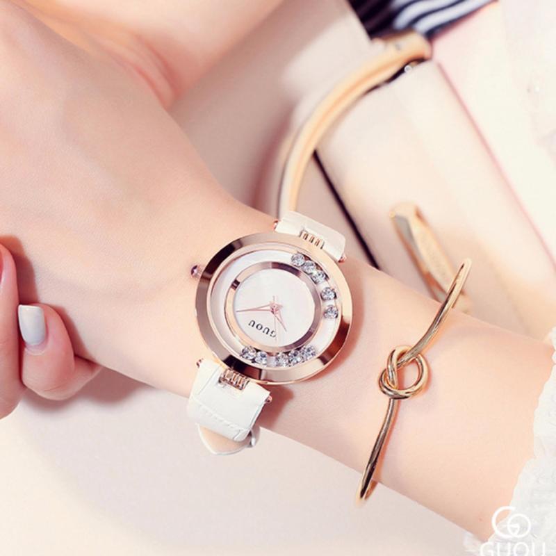 Nơi bán Đồng hồ nữ dây da đá xoay Guou G2017 - màu trắng + Tặng kèm vòng tay nữ xinh xắn
