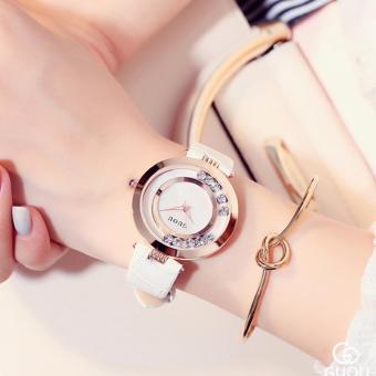 Đồng hồ nữ dây da đá xoay Guou G2017 - màu trắng + Tặng kèm vòng tay nữ xinh xắn...