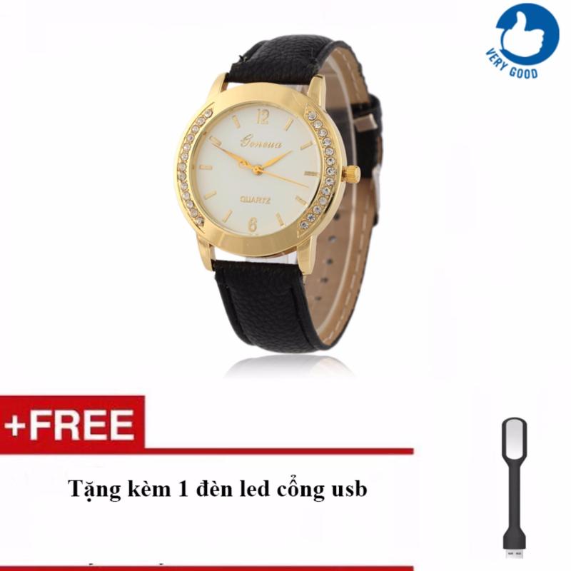 Đồng hô nữ dây da đính đá geneve 2017 + Tặng kèm 1 đèn led cổng USB bán chạy
