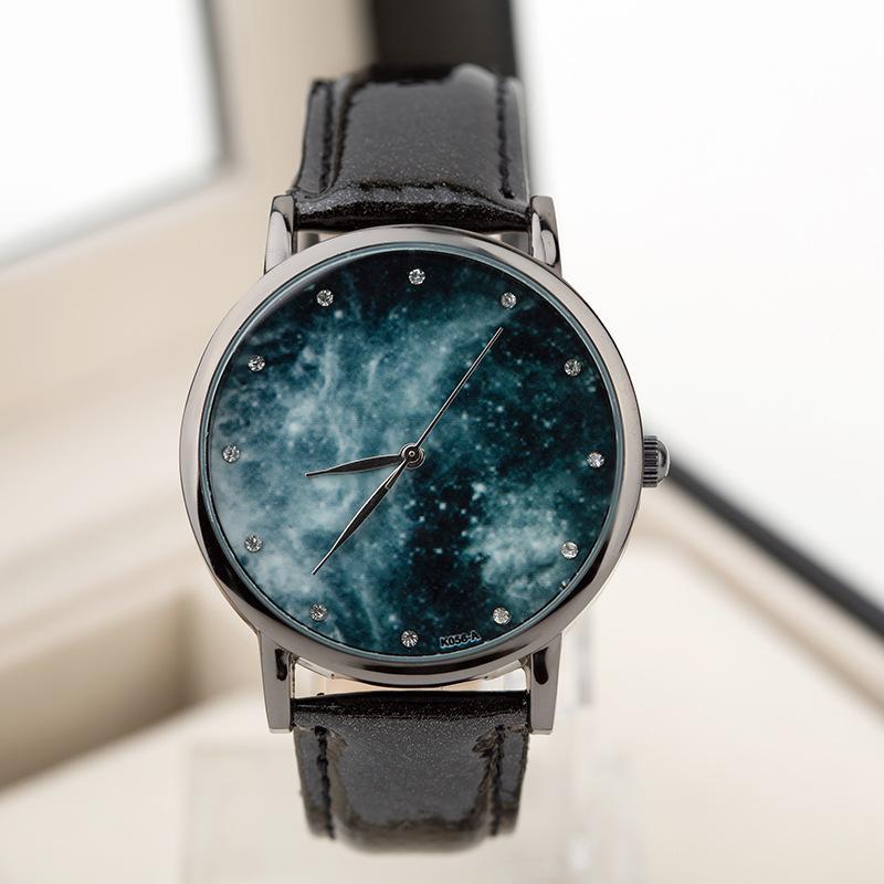 Giá bán Đồng hồ nữ dây da Galaxy kim cương mặt hình vũ trụ #002 ( dây màu đen )