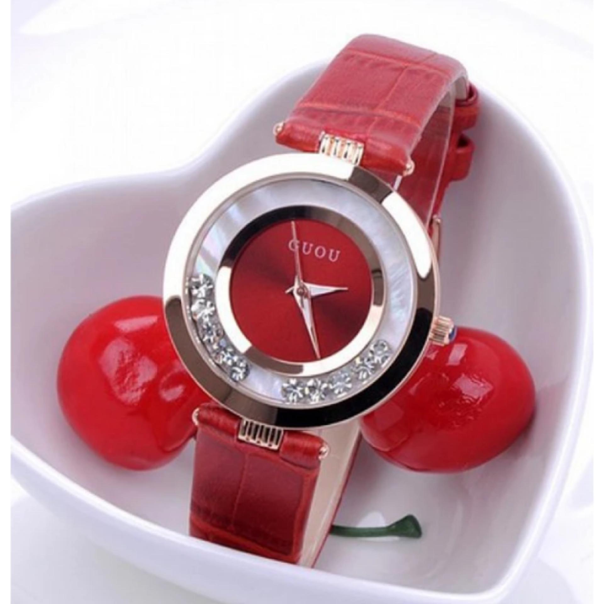 Đồng hồ nữ dây da GUOU 8039 (Đỏ)