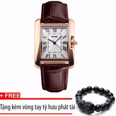 Đồng hồ nữ dây da SKMEI 1085 (Nâu)+Tặng vòng tay tỳ hưu phát tài