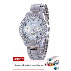 Đồng hồ nữ dây hợp kim Geneva PKHRGE047-1 (bạc đính đá) + Tặng 1 jack chống bụi cho điện thoại