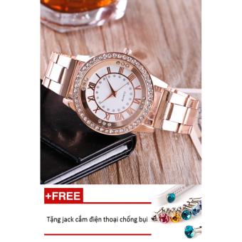 Đồng hồ nữ dây hợp kim Geneva PKHRGE048-2 (vàng hồng) + Tặng 1 jack chống bụi cho điện thoại  