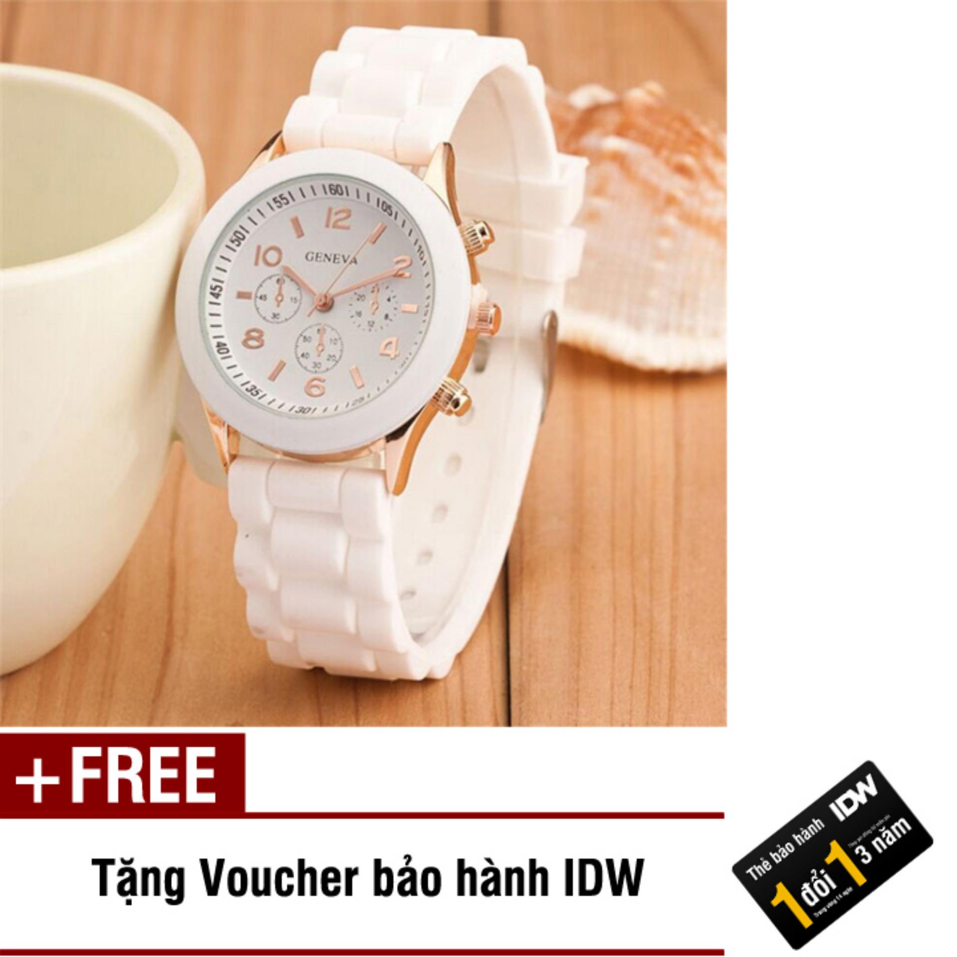 Đồng hồ nữ dây silicon thời trang Geneva IDW 9002 (Mặt trắng) + Tặng kèm voucher bảo hành IDW